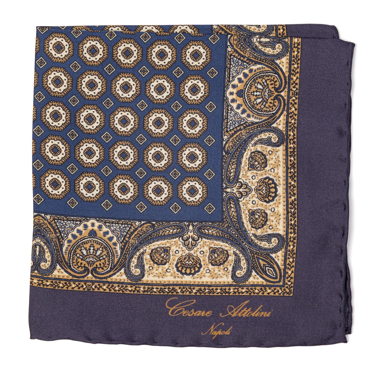 Handkerchief "Medaglioni e Turco" made of pure Silk - Hand-rolled